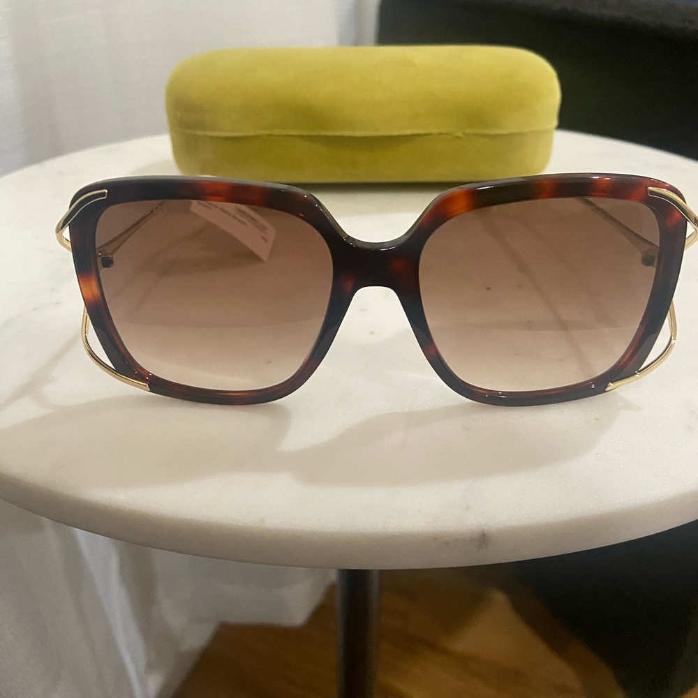 Gucci GG0647S Havana Gold/Brown Shaded Sunglasses